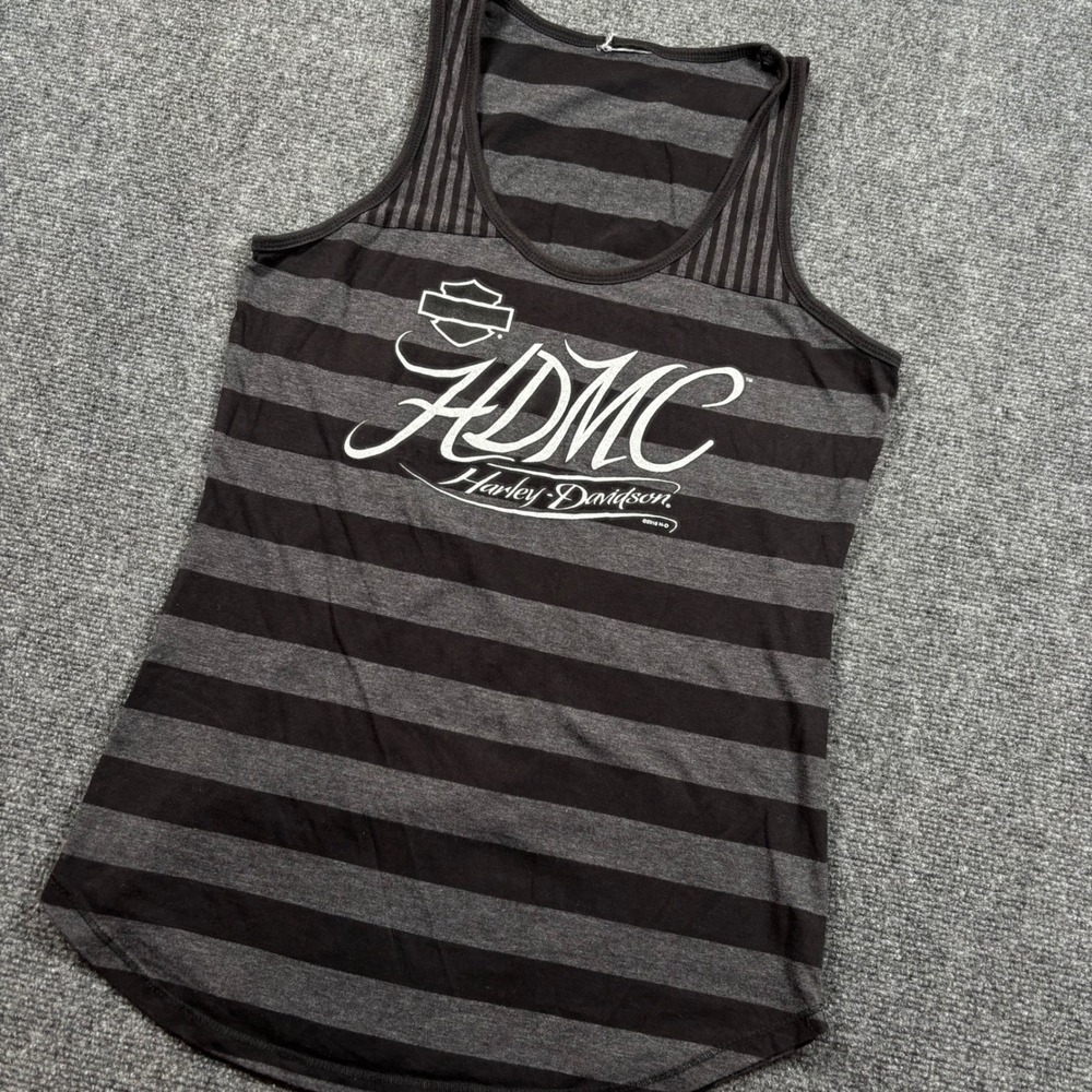 Harley-Davidson Tank Top Women M Black Striped HDMC Mankato MN Graphic